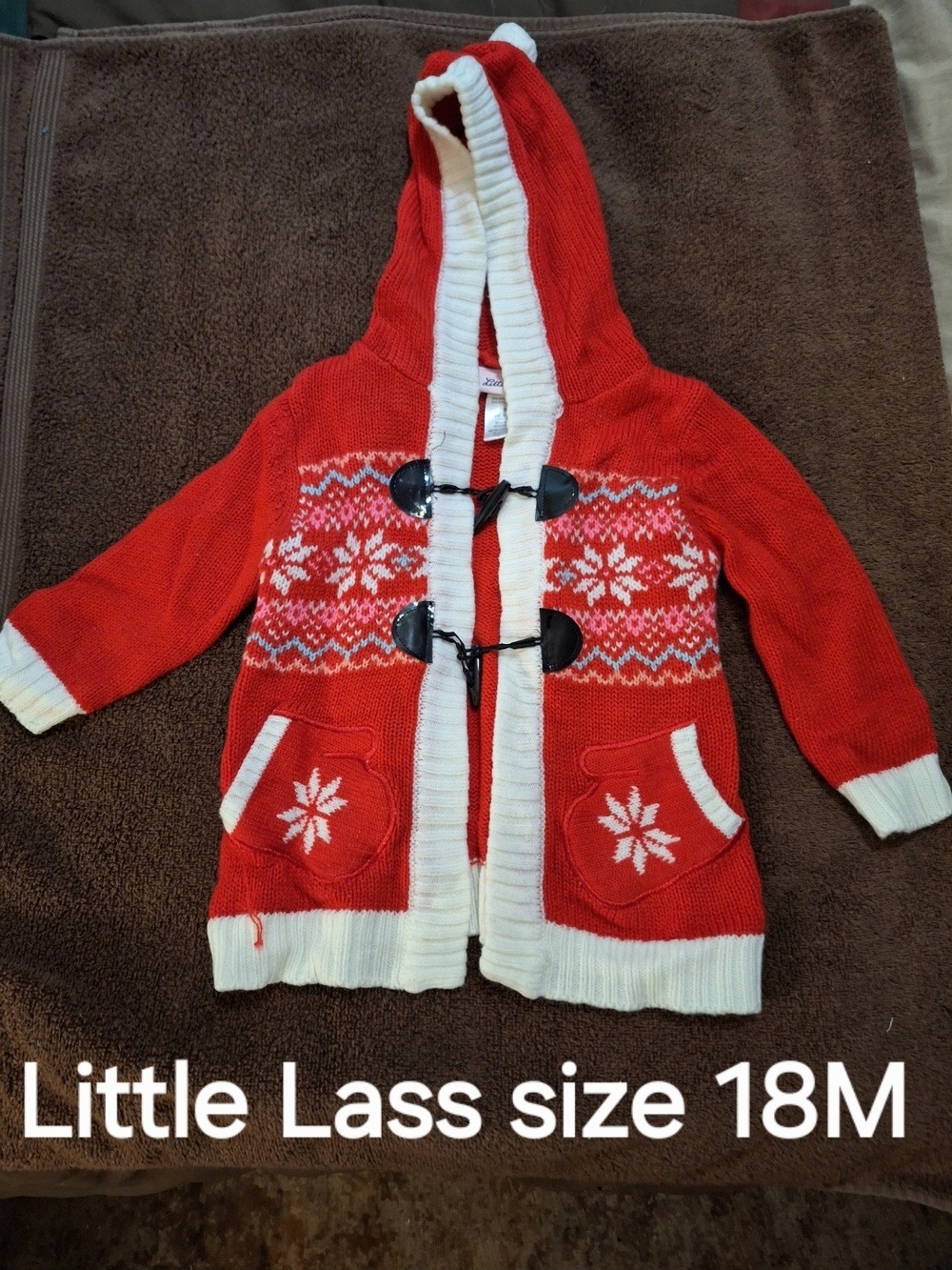 Little Lass Red & White Hooded Knit Sweater